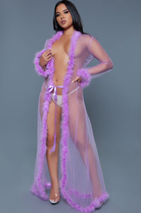 BeWicked Full Length Sheer Marabou Robe in Purple  from SexyShoes.com