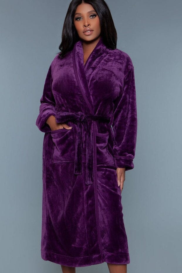 Full-length Plush Purple Robe-Gowns + Robes-BeWicked-Purple-S/M-SEXYSHOES.COM