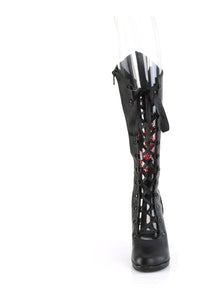Demonia GLAM-243 Black Vegan Leather Knee Boot in Black Vegan Leather
