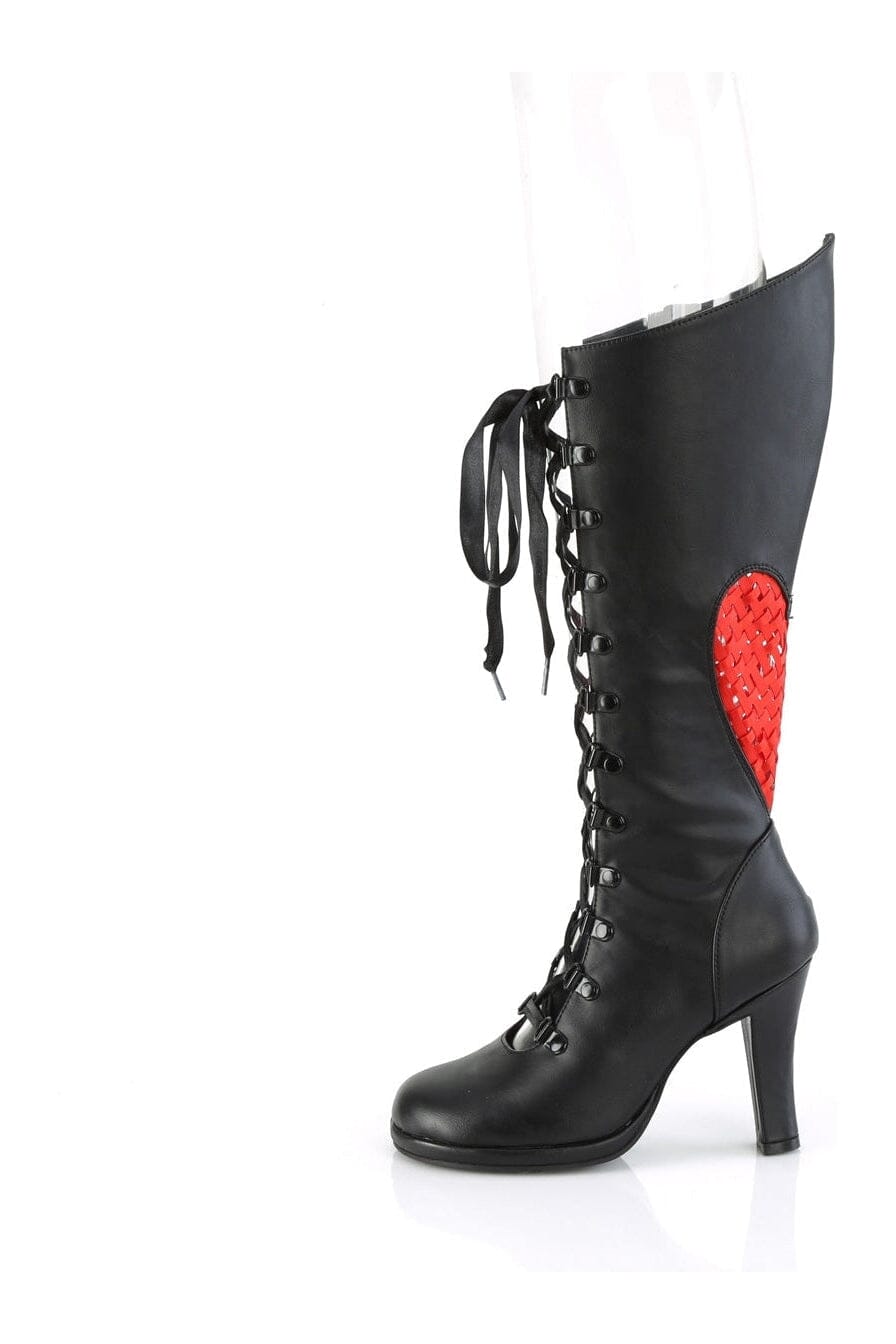Demonia GLAM-243 Black Vegan Leather Knee Boot in Black Vegan Leather