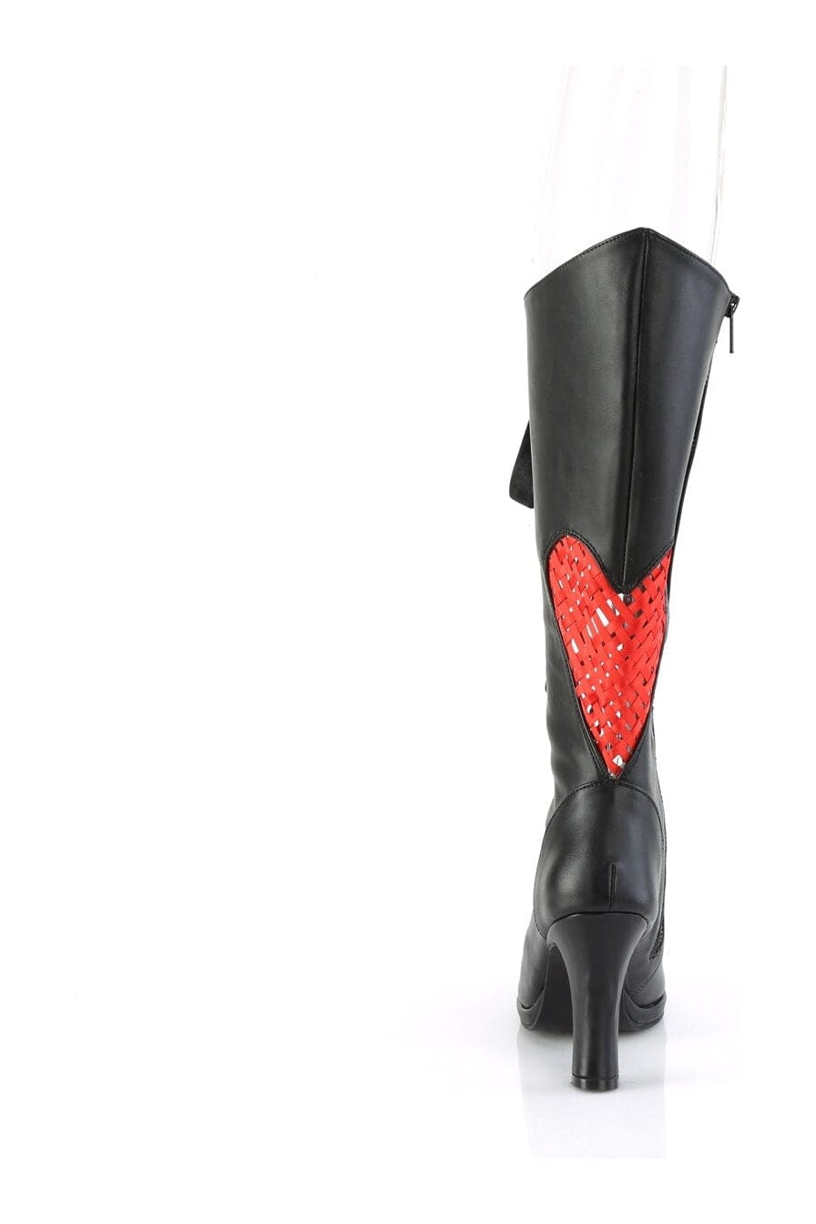 Demonia GLAM-243 Black Vegan Leather Knee Boot in Black Vegan Leather