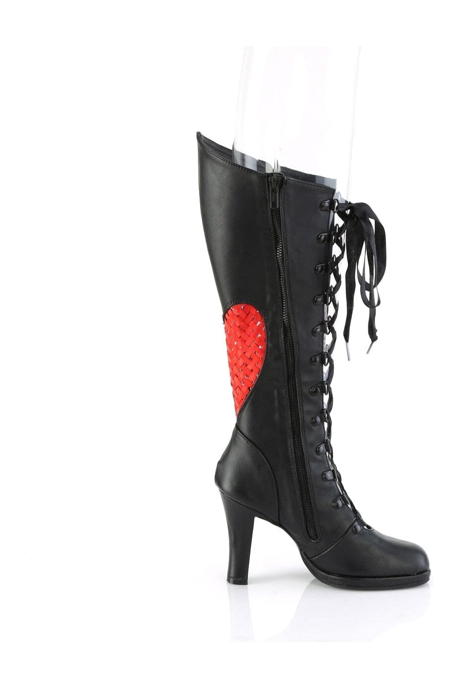 Demonia GLAM-243 Black Vegan Leather Knee Boot in Black Vegan Leather