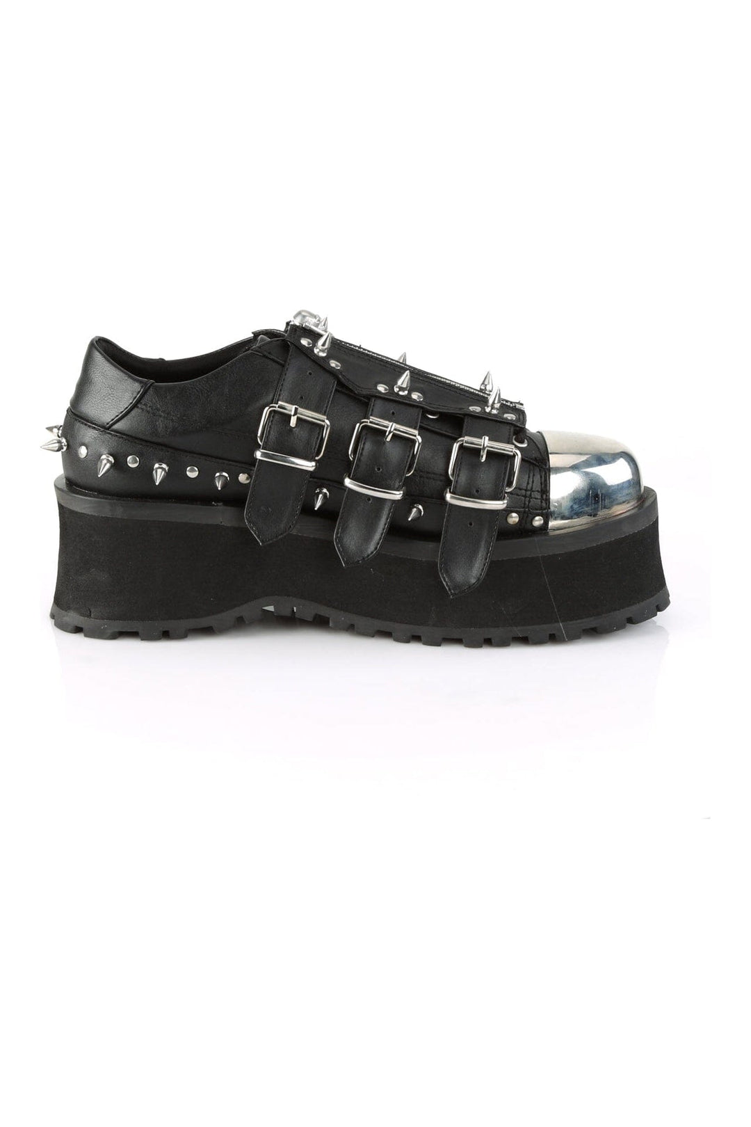 Demonia GRAVEDIGGER-03 Black Vegan Leather Cyber Shoe in Black Vegan Leather