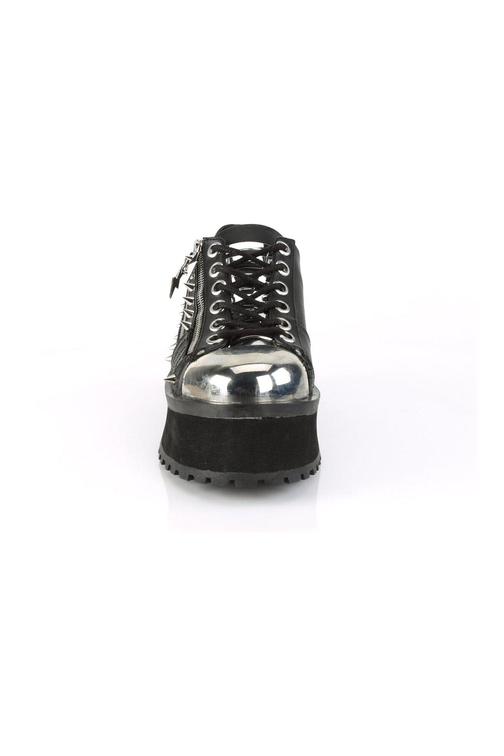 Demonia GRAVEDIGGER-04 Black Vegan Leather Cyber Shoe in Black Vegan Leather