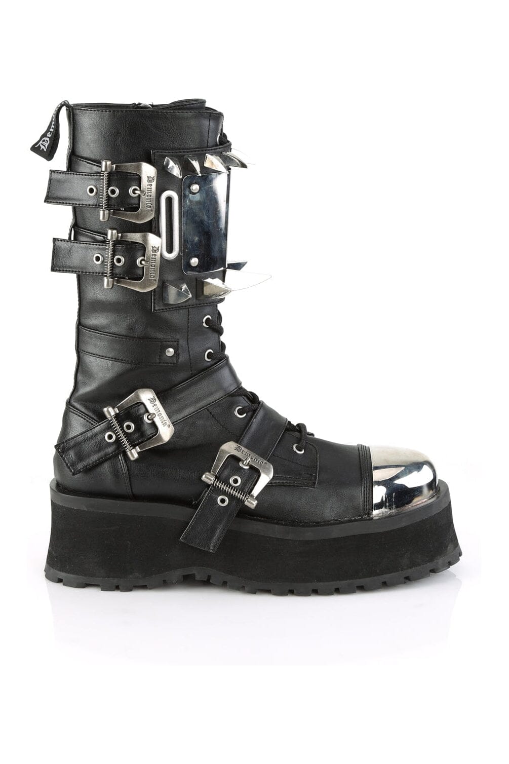 Demonia GRAVEDIGGER-250 Black Vegan Leather Knee Boot in Black Vegan Leather