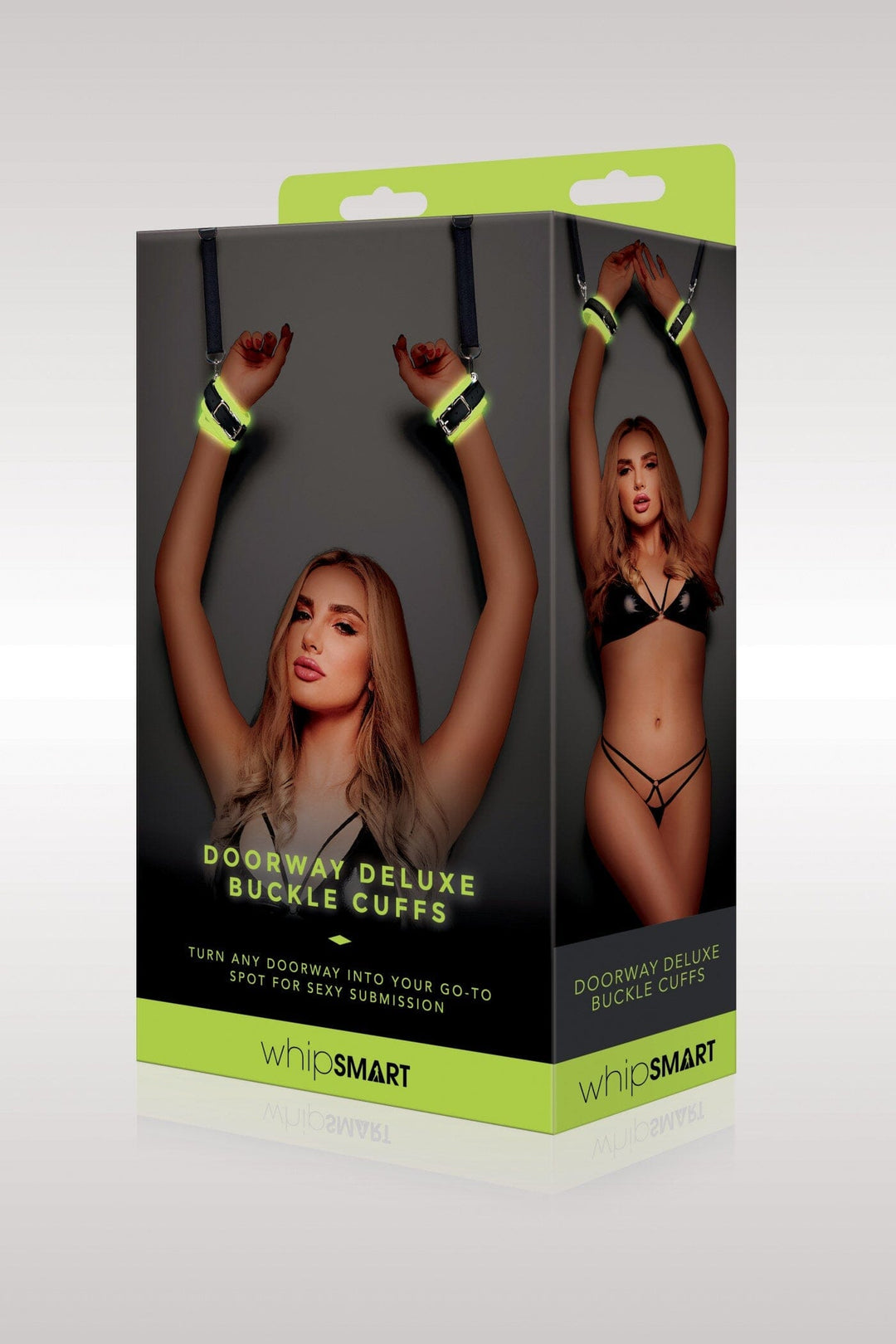 Glow in Dark Deluxe Doorway Buckle Cuffs-Cuffs + Chokers-Whipsmart-Black-O/S-SEXYSHOES.COM