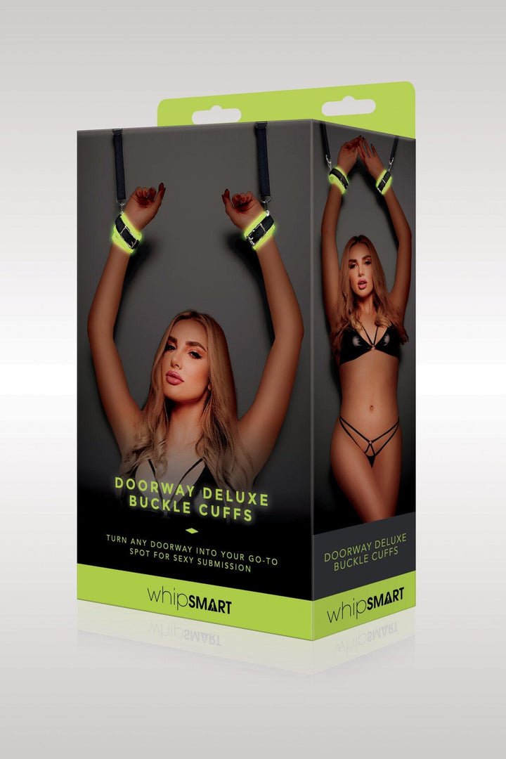 Glow in Dark Deluxe Doorway Buckle Cuffs-Cuffs + Chokers-Whipsmart-Black-O/S-SEXYSHOES.COM