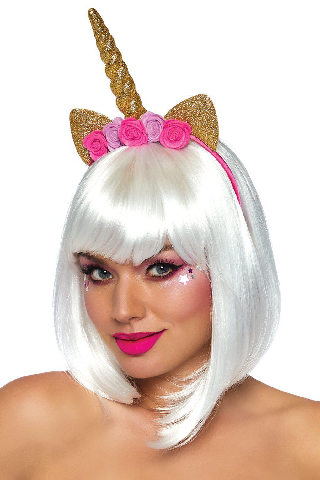 Golden Unicorn Flower Headband-Costume Headwear-Leg Avenue-Gold-O/S-SEXYSHOES.COM