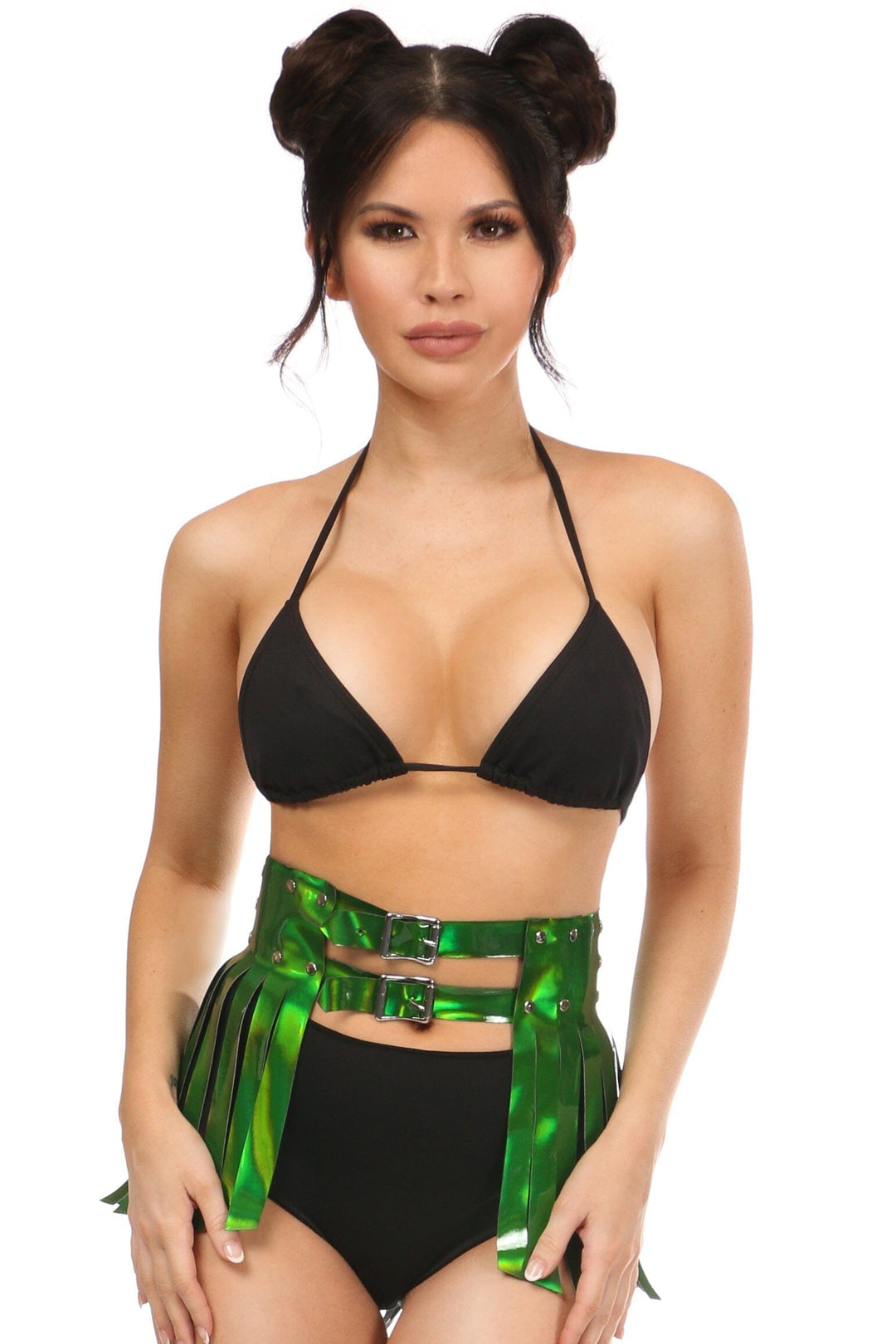 Green Holo Fringe Skirt-Body Harness-Daisy Corsets-Green-2X-SEXYSHOES.COM