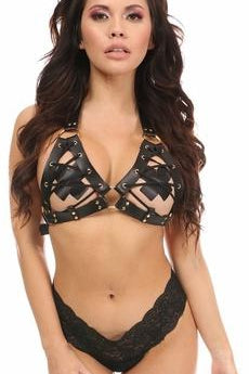 Faux Leather Lace-Up Bra Top