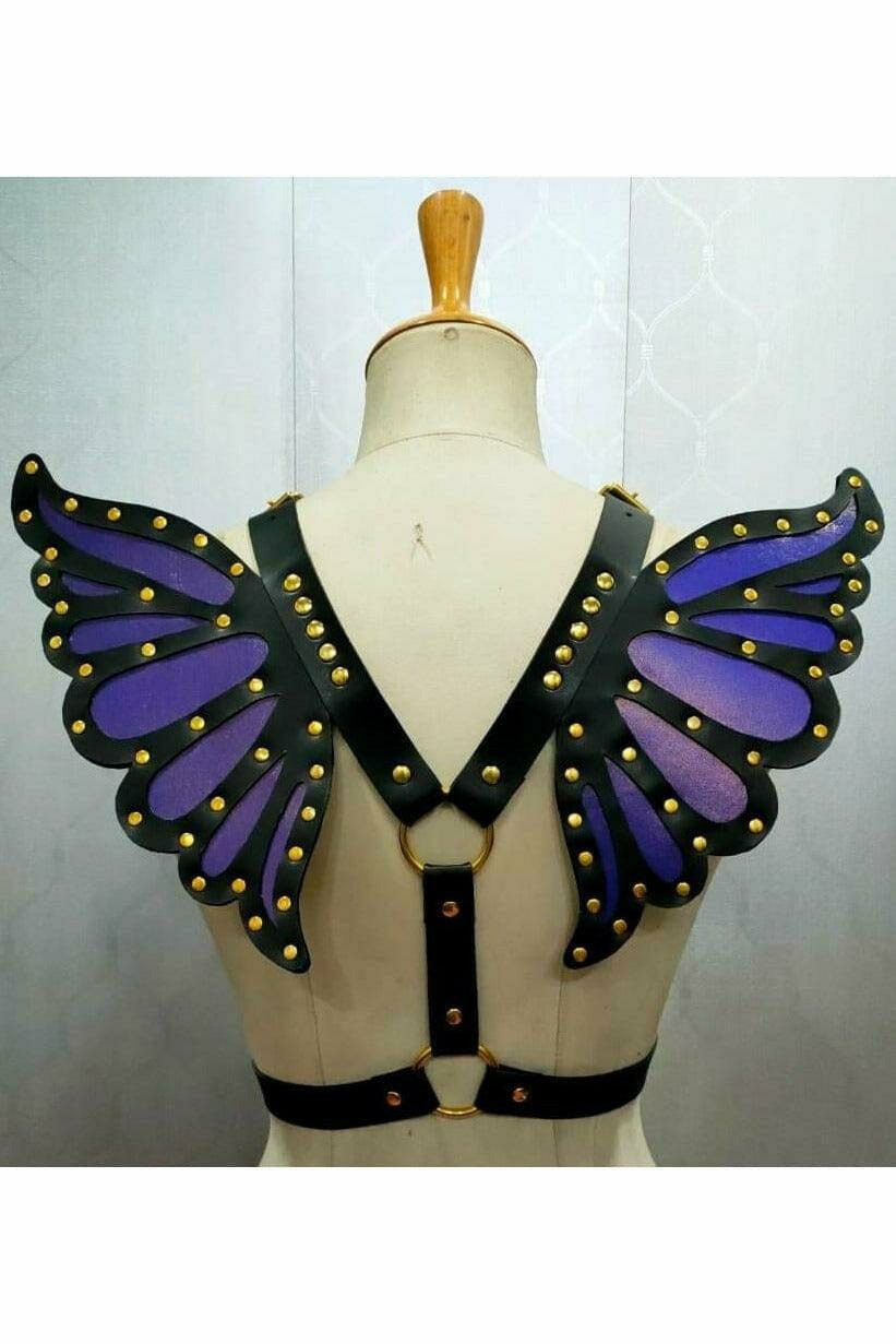 Faux Leather Purple/Gold Butterfly Wing Harness