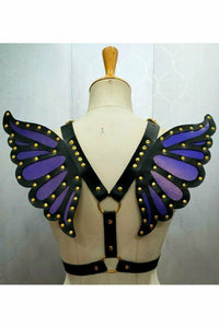 Daisy Corsets Faux Leather Purple/Gold Butterfly Wing Harness in Purple  from SexyShoes.com