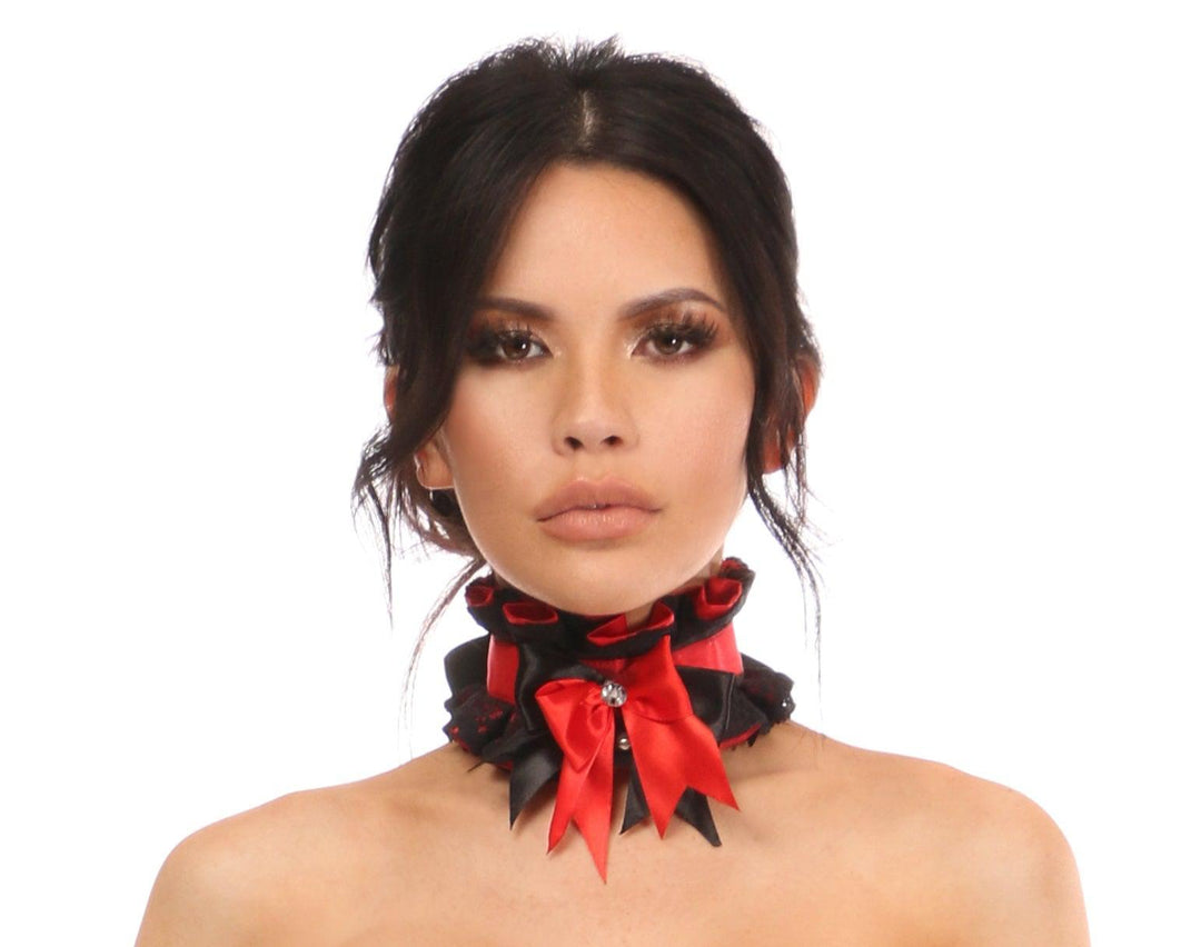 Daisy Corsets Black Lace Bow Chocker in Red  from SexyShoes.com