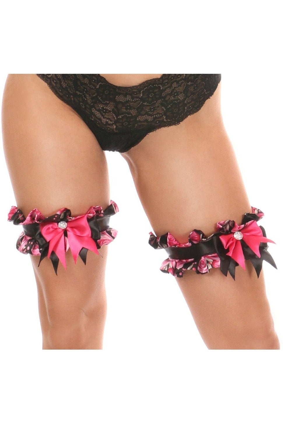Daisy Corsets Plus Size Floral Satin Leg Garter Set in Pink  from SexyShoes.com