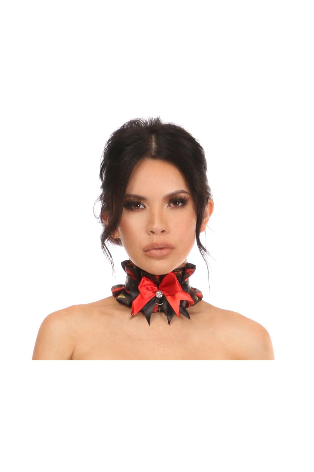 Daisy Corsets Plus Size Roses Satin Choker in Red  from SexyShoes.com