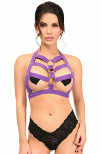 Daisy Corsets Dark Purple Stretchy Body Harness W/Gold Hardware in Purple  from SexyShoes.com