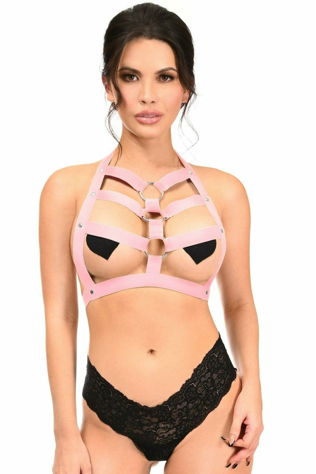 Lt Pink Stretchy Body Harness W/Silver Hardware