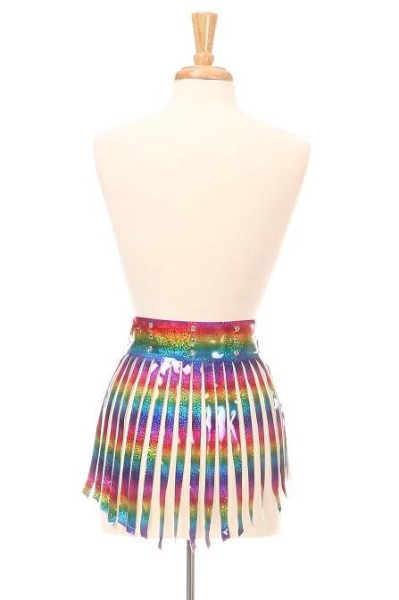 Rainbow Glitter Fringe Mini Skirt