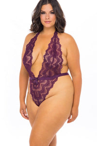 Oh La La Cheri High Leg V Neck Teddy in Purple  from SexyShoes.com