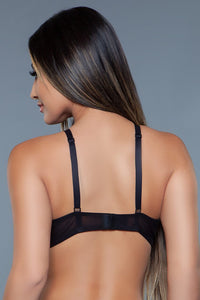 BeWicked High Neck Bra With Center Straps And Stud Details in Black 
