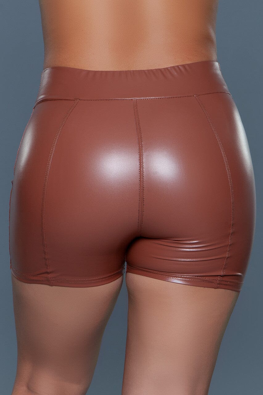 High Waist Pull Up Leather Shorts-Fetish Shorts-SEXYSHOES.COM