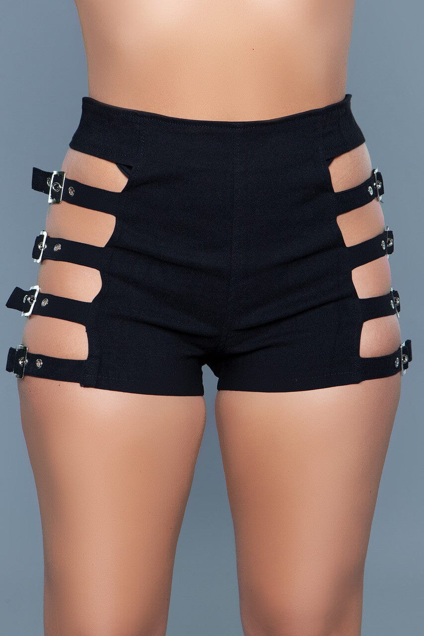 BeWicked High Waist Shorts With Buckle Side Detail in Black  from SexyShoes.com