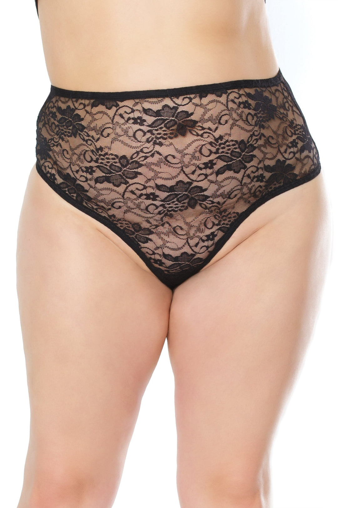 High Waisted Lace Thong | Plus Size-Strings + Thongs-Coquette-Black-Q-SEXYSHOES.COM