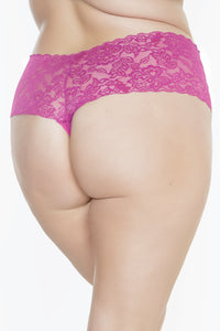 High Waisted Lace Thong | Plus Size-Strings + Thongs-Coquette-Fuchsia-Q-SEXYSHOES.COM