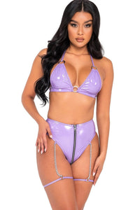 Roma Dancewear High Waisted Purple Vinyl Briefs with Sipper and Chain Garters in Purple  from SexyShoes.com