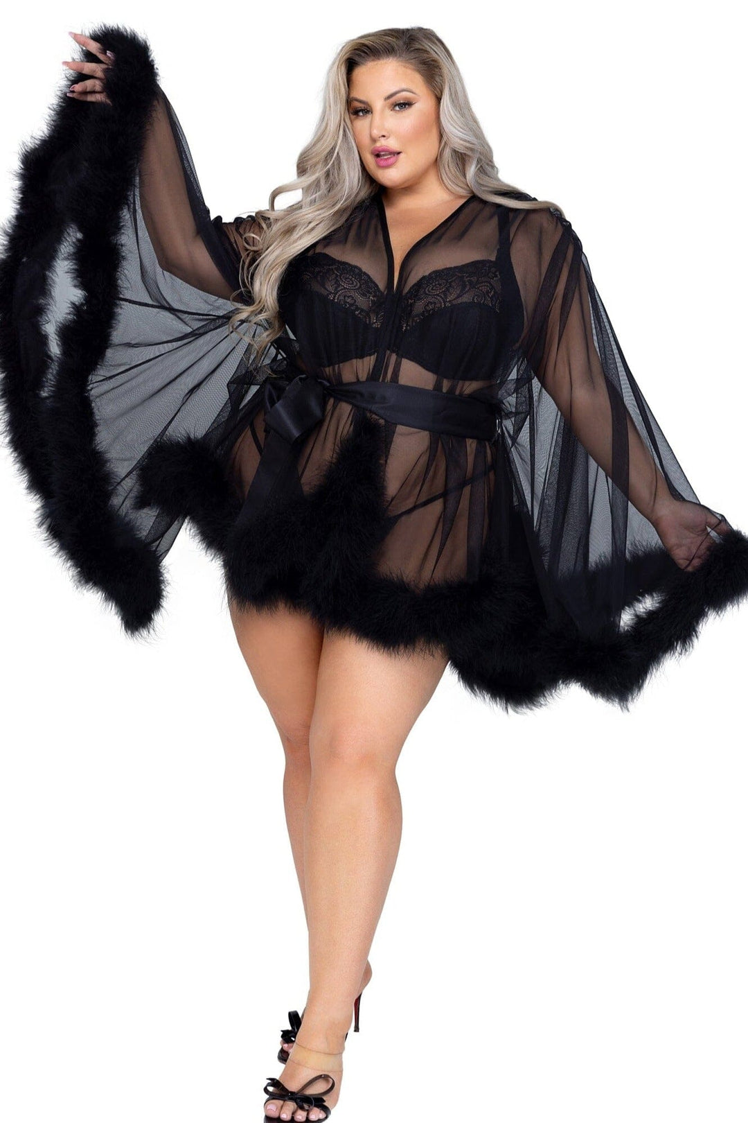 Hollywood Glam Luxury Mini Robe-Gowns + Robes-Roma Confidential-Black-O/S-SEXYSHOES.COM