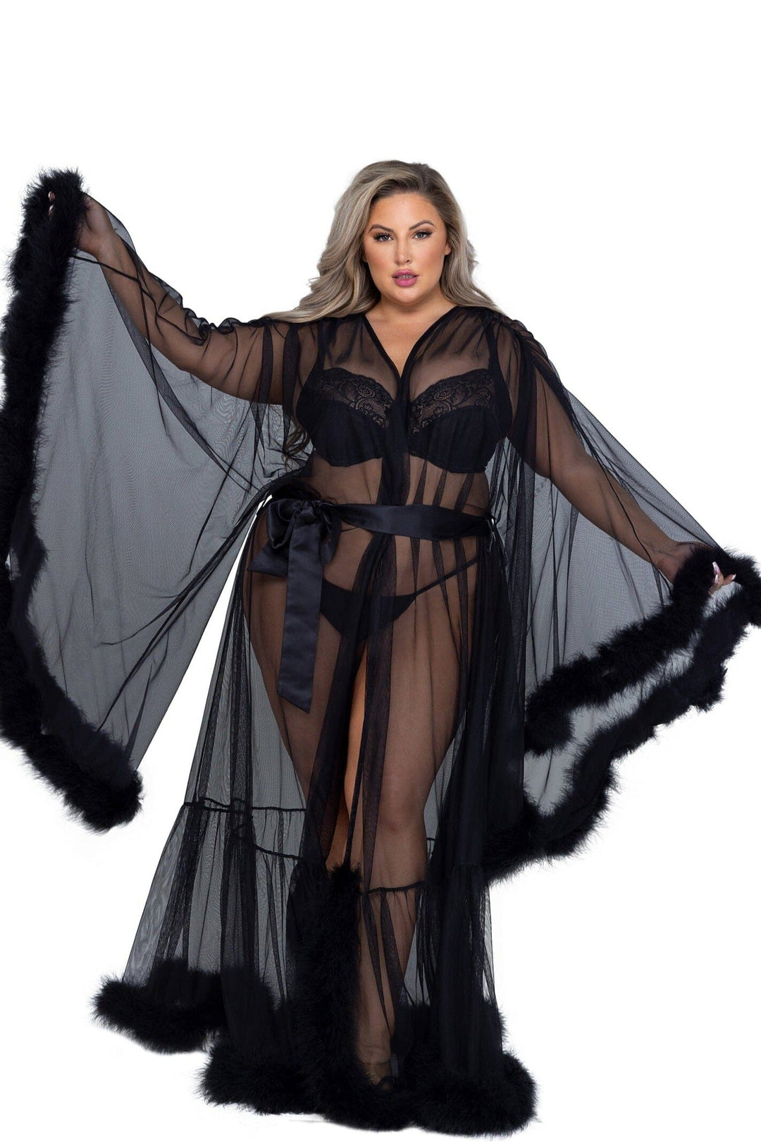 Hollywood Glam Luxury Robe-Gowns + Robes-Roma Confidential-Black-O/S-SEXYSHOES.COM