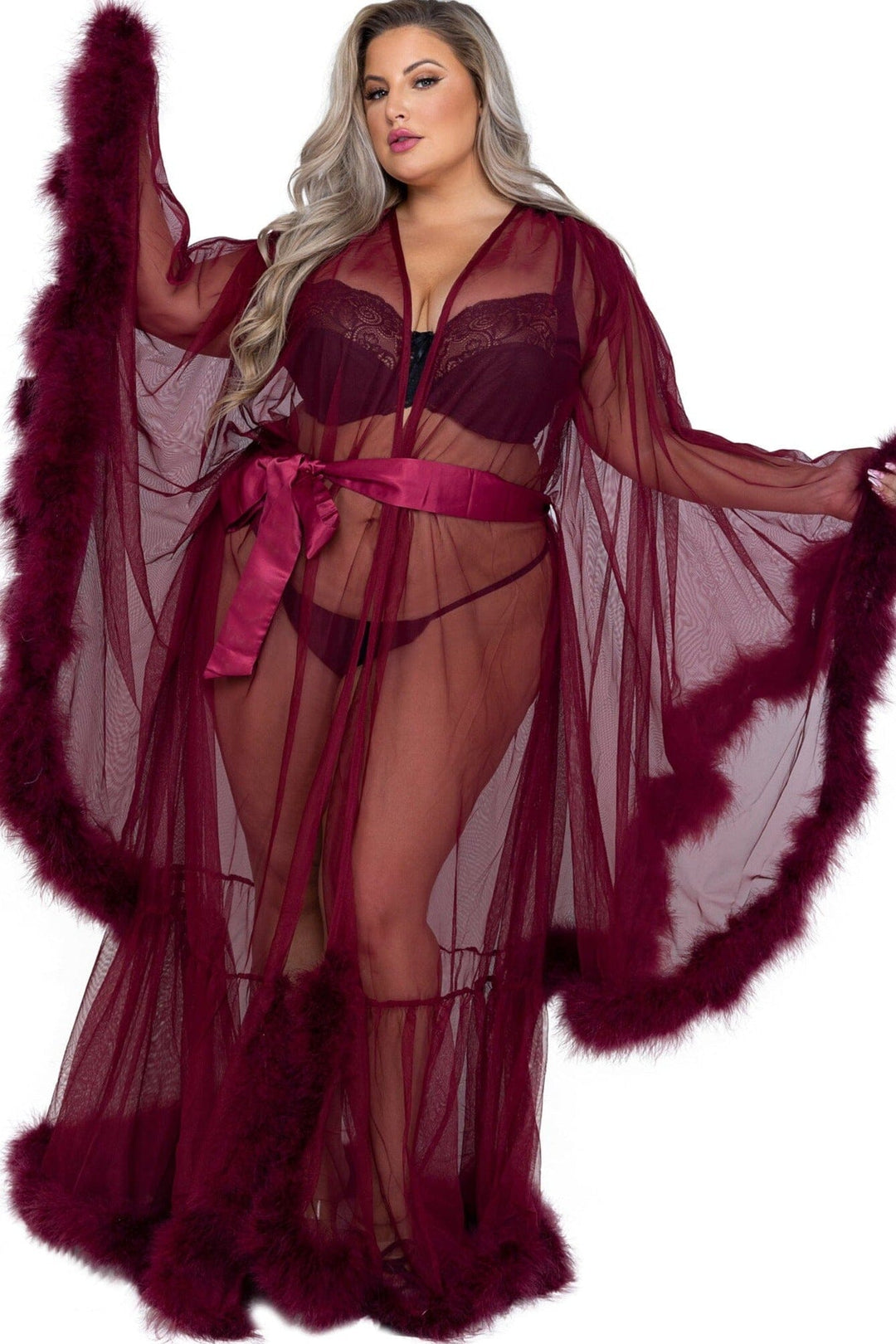 Hollywood Glam Luxury Robe-Gowns + Robes-Roma Confidential-Burgundy-O/S-SEXYSHOES.COM