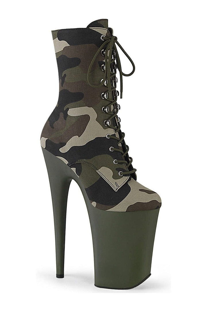 INFINITY-1020CAMO Green Canvas Ankle Boot-Ankle Boots- Stripper Shoes at SEXYSHOES.COM