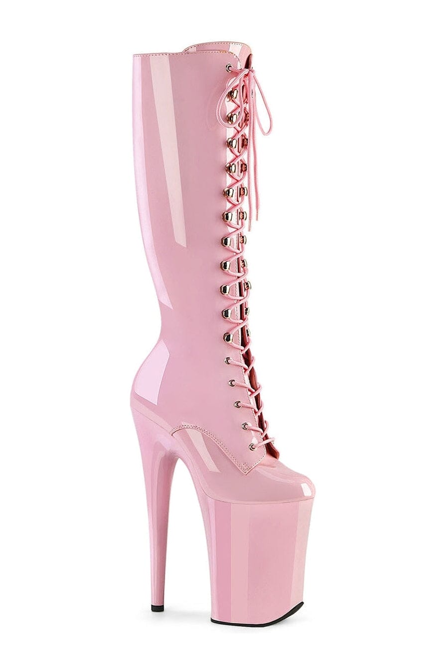 Pleaser INFINITY-2020 Pink Patent Knee Boot in Pink Patent from SexyShoes.com