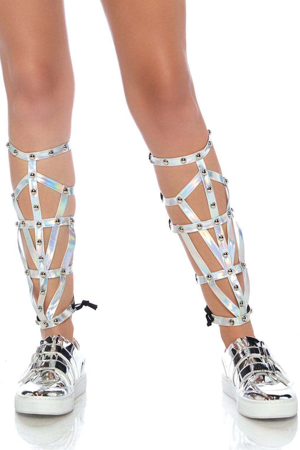 Iridescent Studded Shin Guards-Costume Legwear-Leg Avenue-Silver-O/S-SEXYSHOES.COM