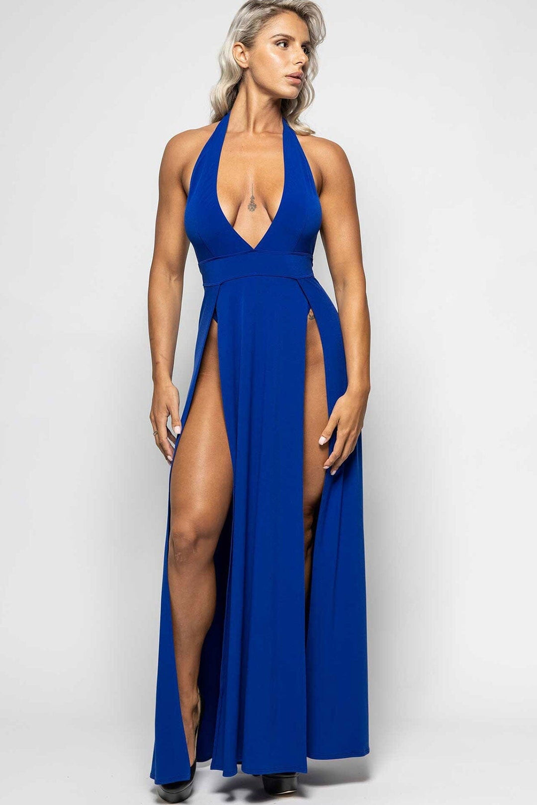 Isabella Blue Lycra Dress-Edgy Dresses-Les P'tites Folies-Blue-XS-SEXYSHOES.COM