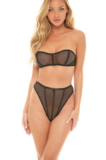Jacquard Mesh Strapless Boning Bandeau Top Set