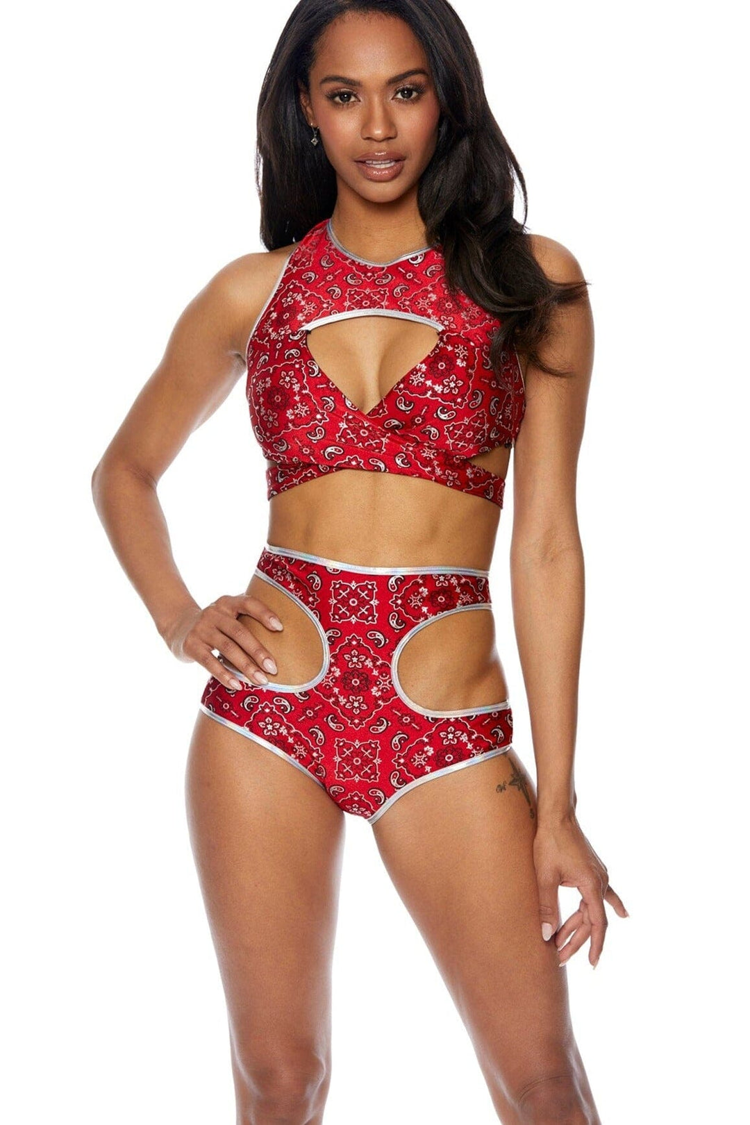 Bodyshotz Two Piece Paisley Bandana Handkerchief Set in Red  from SexyShoes.com