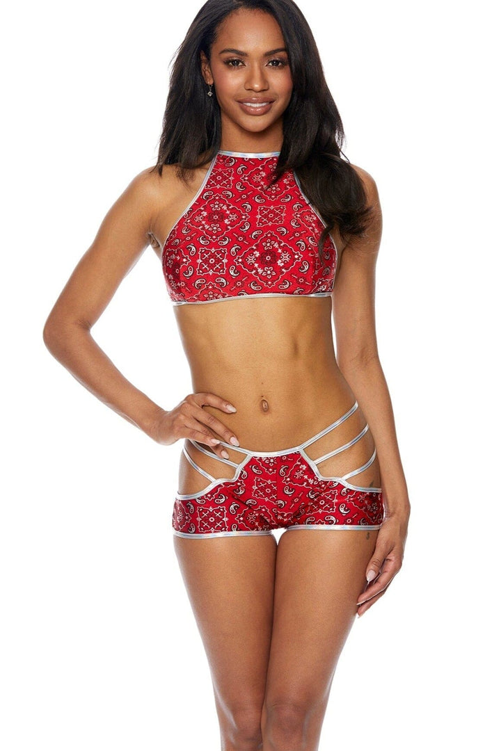 Strappy Two Piece Paisley Bandana with Large Cut Out Set