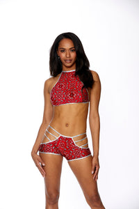 Strappy Two Piece Paisley Bandana with Large Cut Out Set-Dancewear Sets-SEXYSHOES.COM