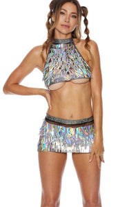 Bodyshotz Tie Back Waist Skirt with Fringe Skirt in Rainbow  from SexyShoes.com