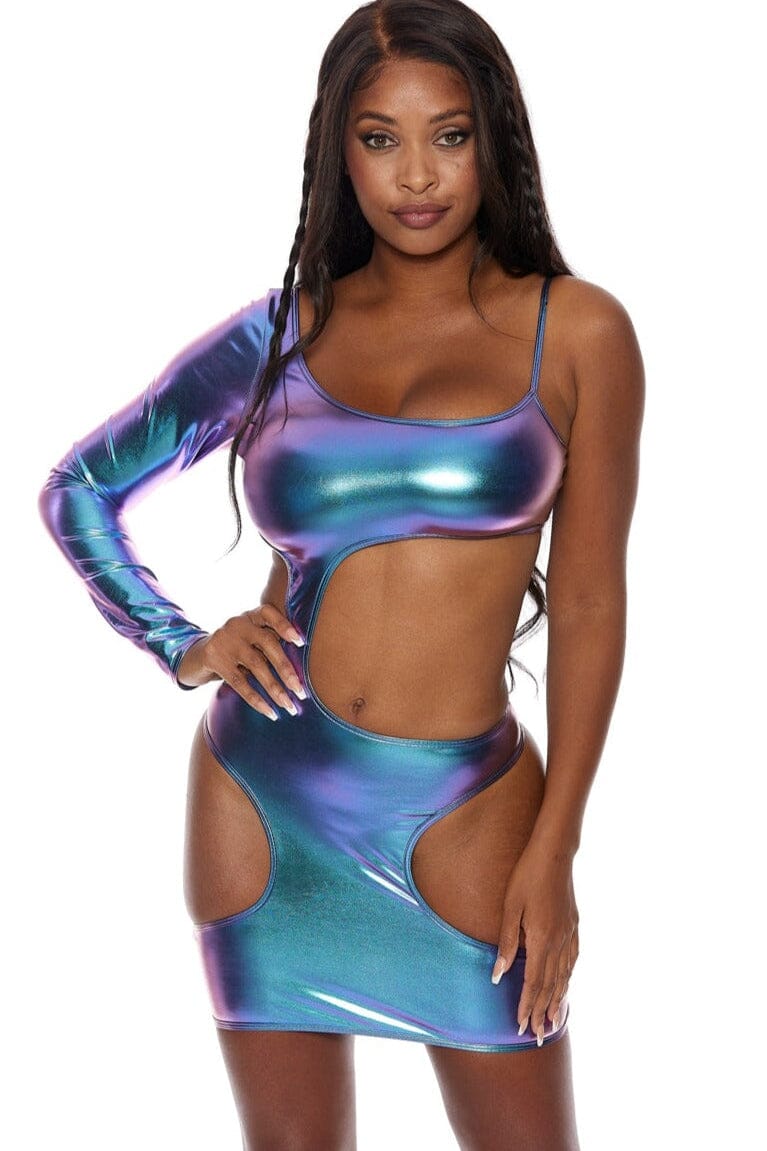 Hologram Liquify Dress with Large Cut Outs