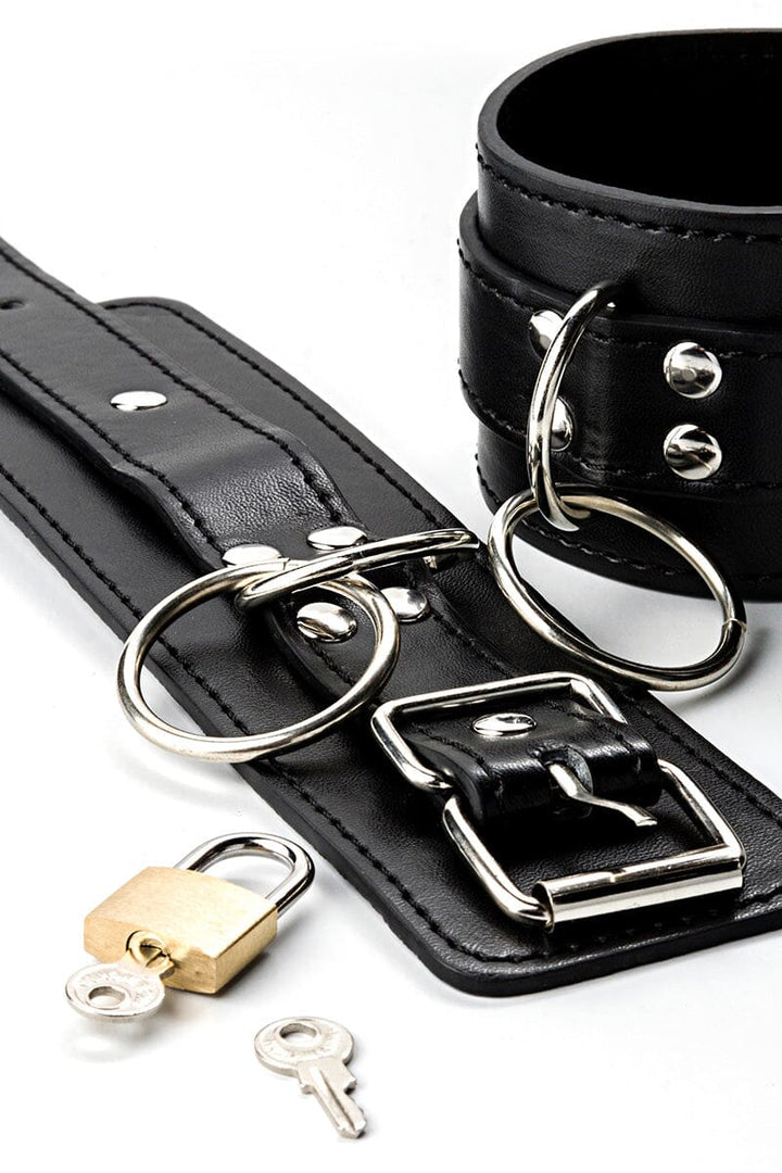 Key Lock Buckled Cuff Restraints-Gloves-Grey Velvet-Black-O/S-SEXYSHOES.COM