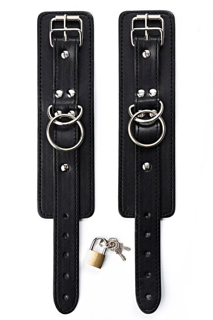 Key Lock Buckled Cuff Restraints-Gloves-Grey Velvet-Black-O/S-SEXYSHOES.COM