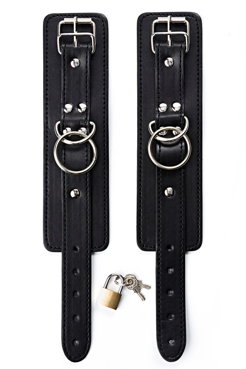 Key Lock Buckled Cuff Restraints-Gloves-Grey Velvet-Black-O/S-SEXYSHOES.COM