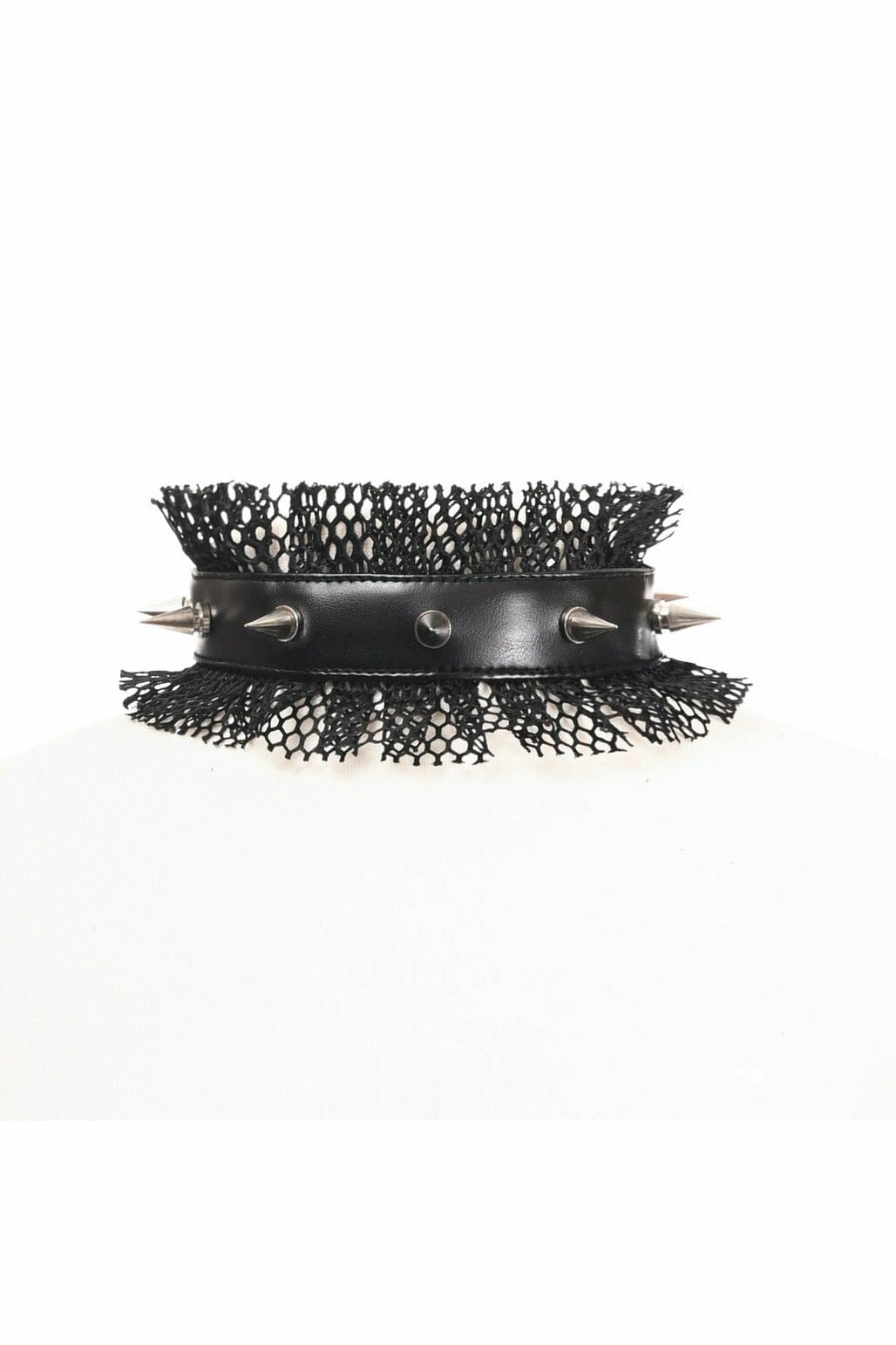 Kitten Collection Black Fishnet Spike Choker-Body Jewelry-Daisy Corsets-Black-O/S-SEXYSHOES.COM