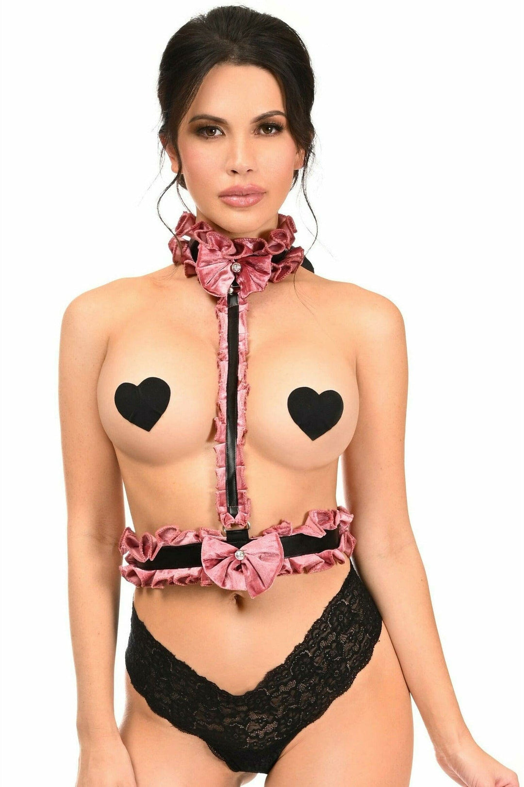 Kitten Collection Dusty Rose Velvet Single Strap Body Harness-Body Harness-Daisy Corsets-Pink-REG-SEXYSHOES.COM