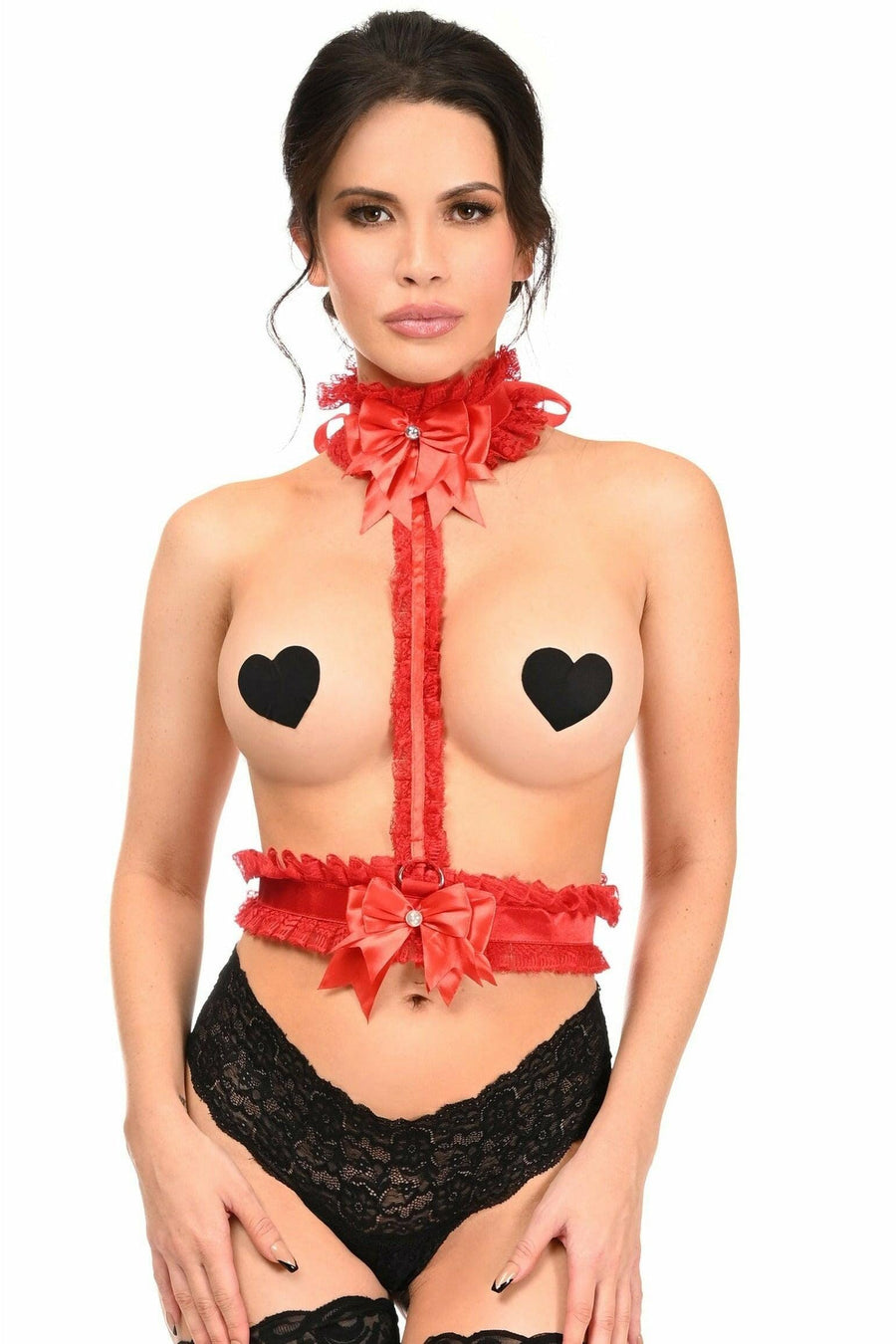 Daisy Corsets Kitten Collection Red/Red Lace Single Strap Body Harness in Red  from SexyShoes.com