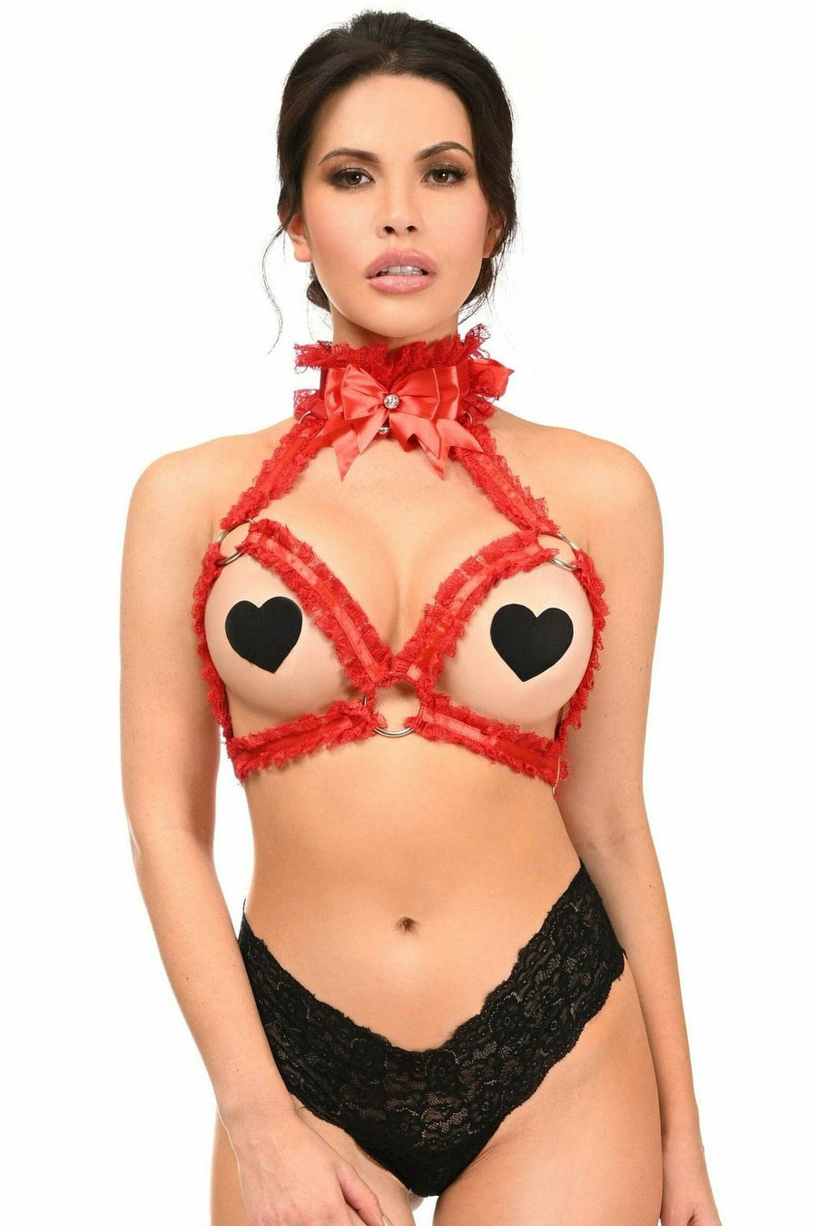 Daisy Corsets Kitten Collection Red/Red Triangle Top Body Harness in Red  from SexyShoes.com