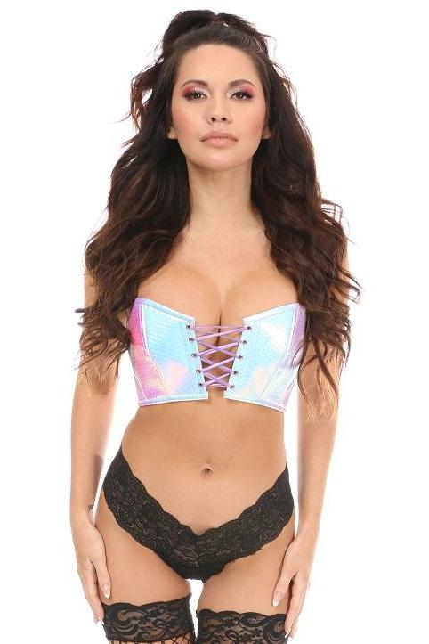 Daisy Corsets Plus Size Lace Up Short Bustier in Hologram  from SexyShoes.com